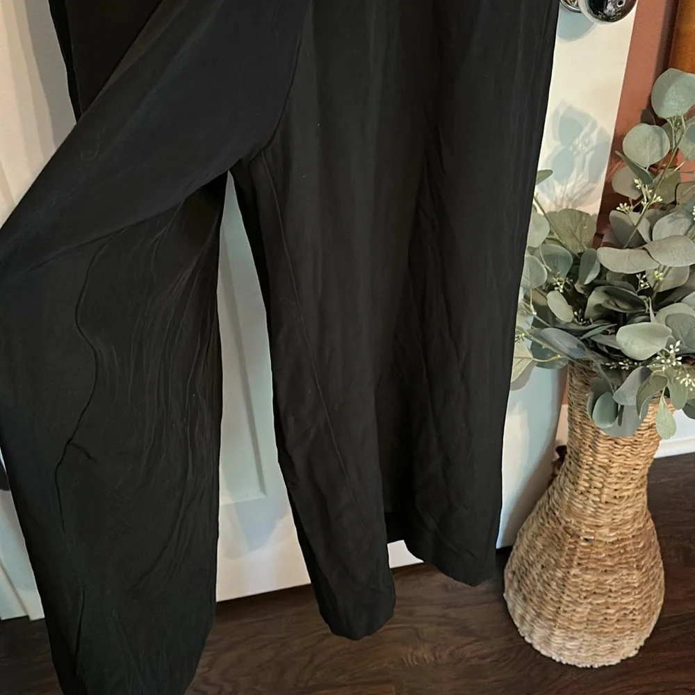 Eileen Fisher Black Sleeveless draped back zipper tencel viscose L ankle jumper